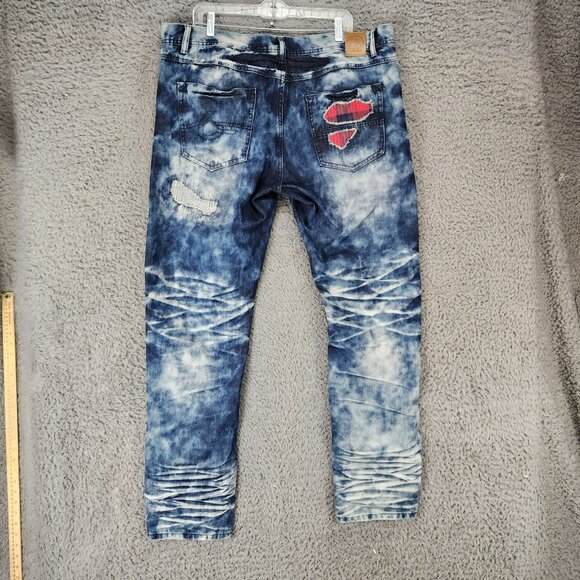 Born Fly Jeans Mens 40 Medium Wash Stretch Mid Rise Distressed Patch Streetwear - Picture 9 of 13